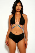 Black Blue Purple O-ring Two Piece Swimsuit