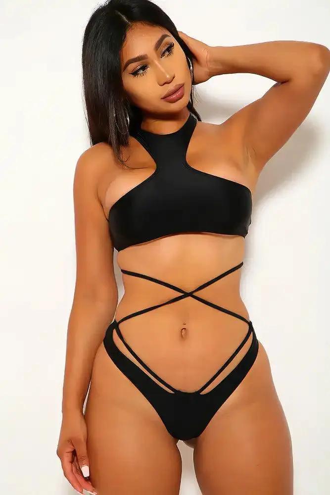 Black Strappy Two Piece Swimsuit