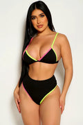 Black Two Tone High Waist Two Piece Swimsuit