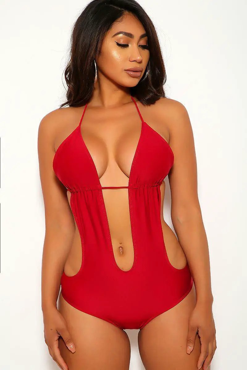 Burgundy Halter Monokini