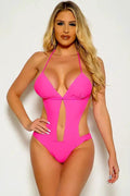 Hot Pink Halter Cut Out  Monokini