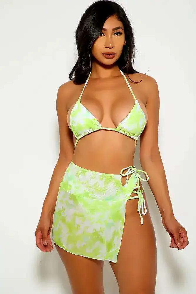 Lime White Two Tone Three Piece Swimsuit