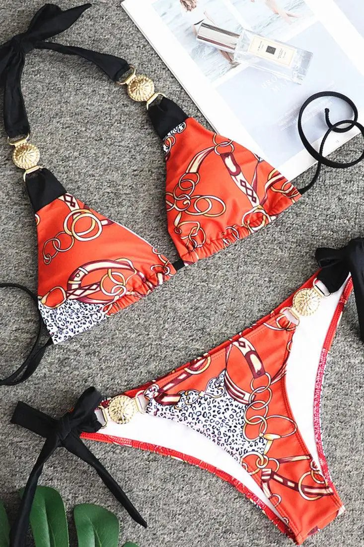 Orange Animal Print Sexy 2pc Bikini