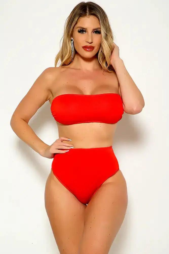Red Bandeau Sexy High Waist Swimsuit