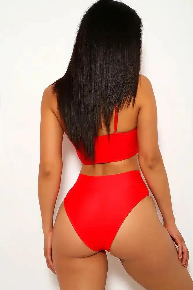 Red Cut Out Padded Two Piece Swimsuit