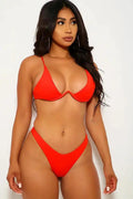 Red V Wire Two Piece Swimsuit