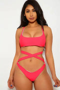 Red Wrap Around Tie Knot Two Piece Swimsuit