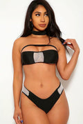 Sexy Black Mesh Strapless High Waist Cheeky Two Piece Swimsuit