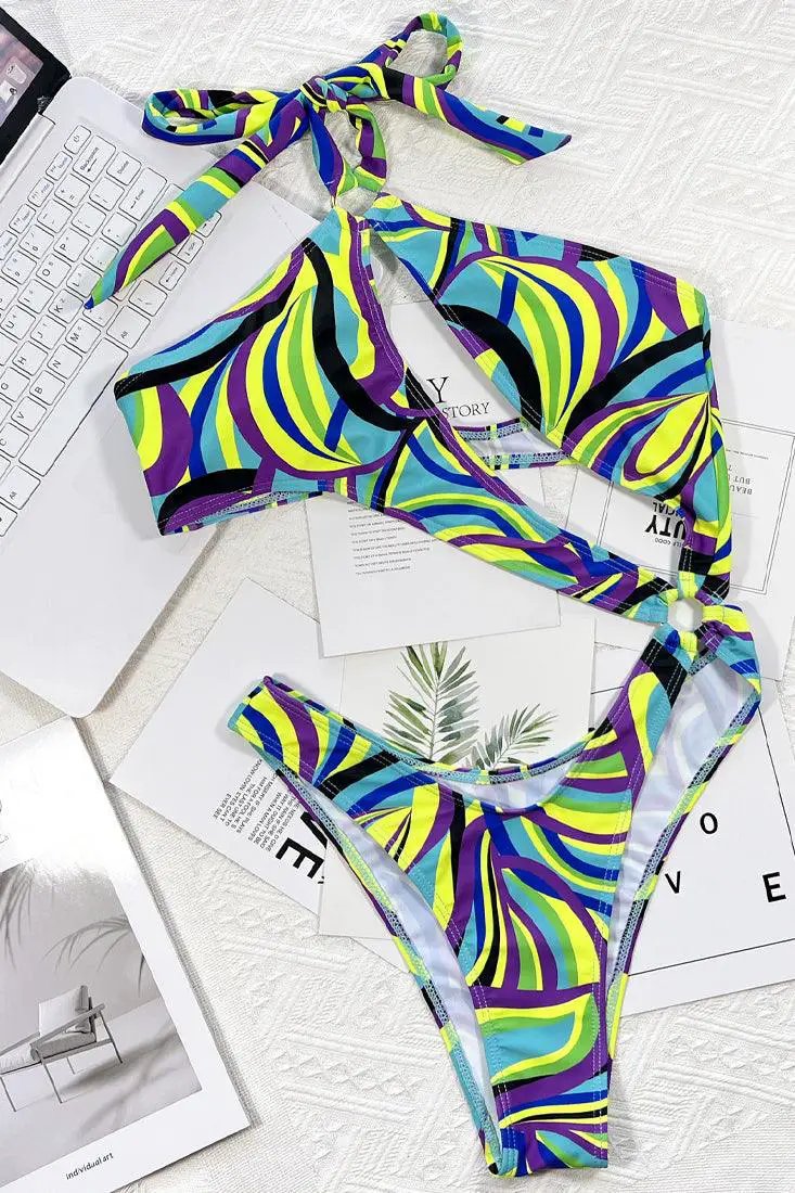 Sexy Green Blue Purple Black Swirl 1pc Monokini