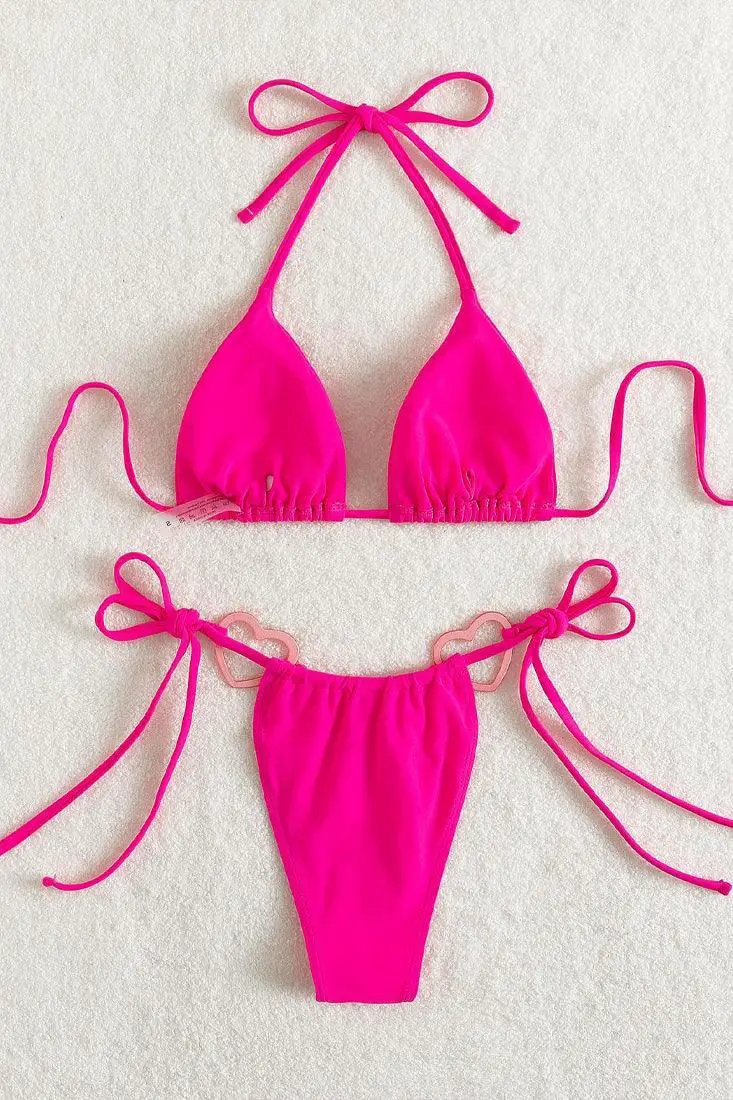 Sexy Hot Pink 2pc Cheek Bikini Heart Tie