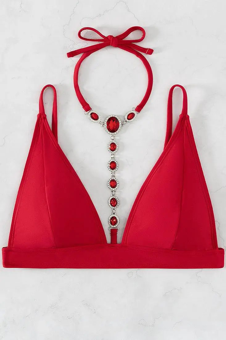 Sexy Red 2pc Thong Bikini With Gemstones
