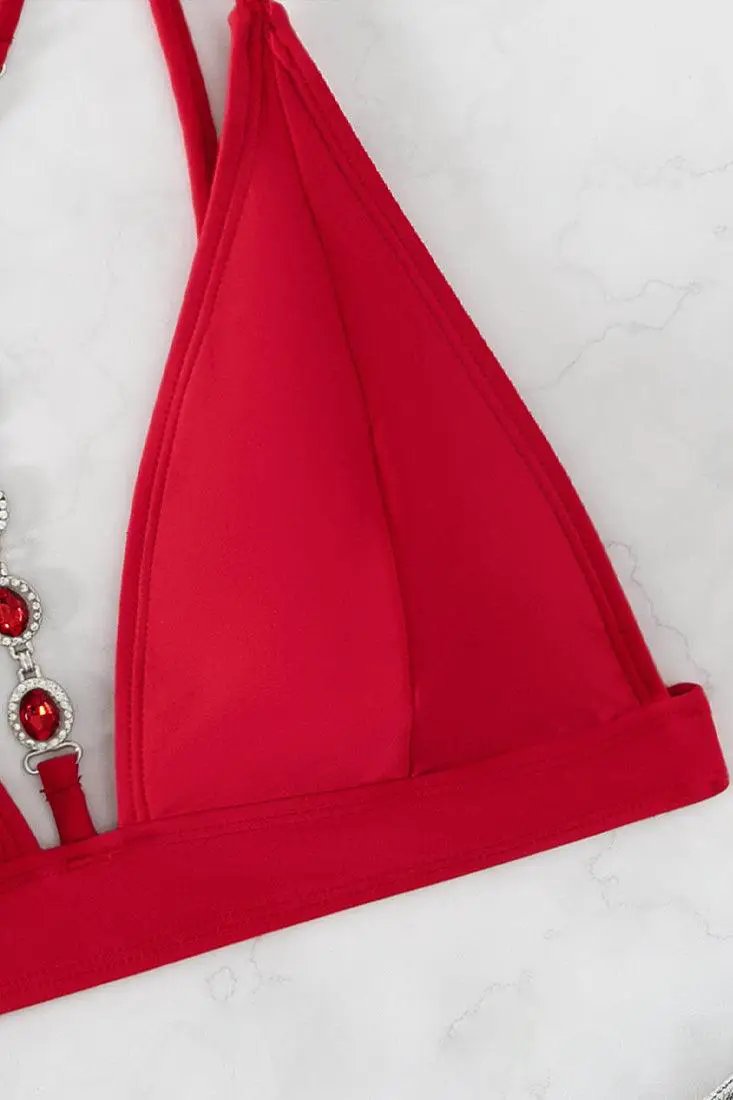 Sexy Red 2pc Thong Bikini With Gemstones