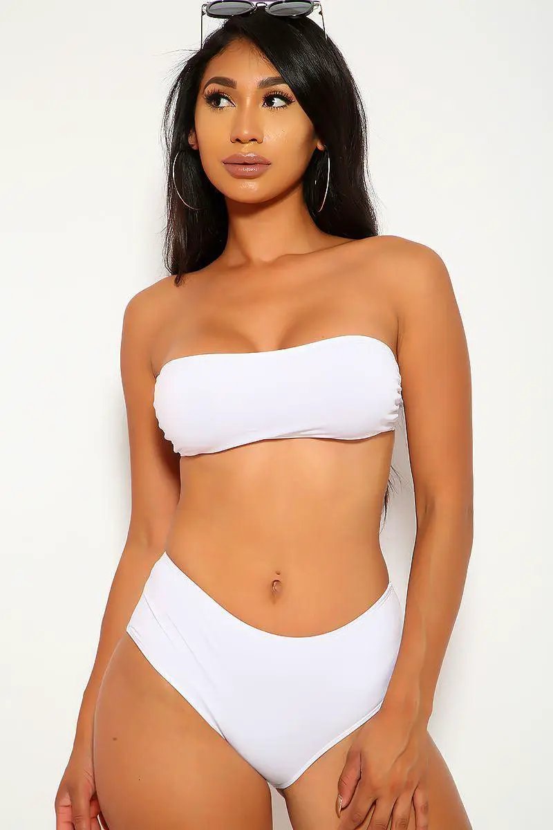 Sexy White Bandeau High Waist Two Piece Swimsuit