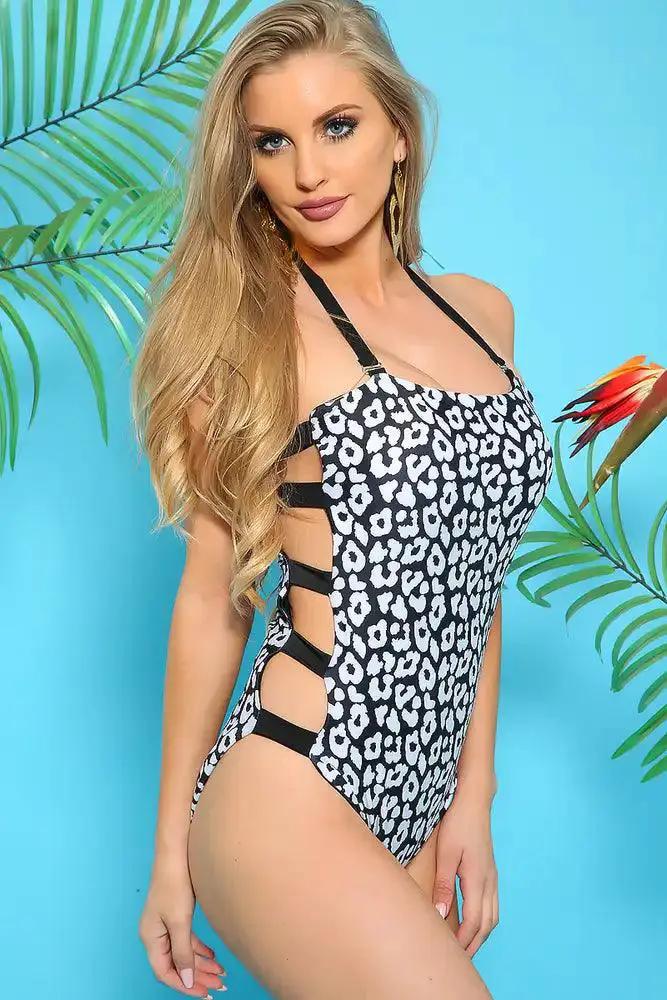 Sexy White Black Side Cut Out One Piece Swimsuit