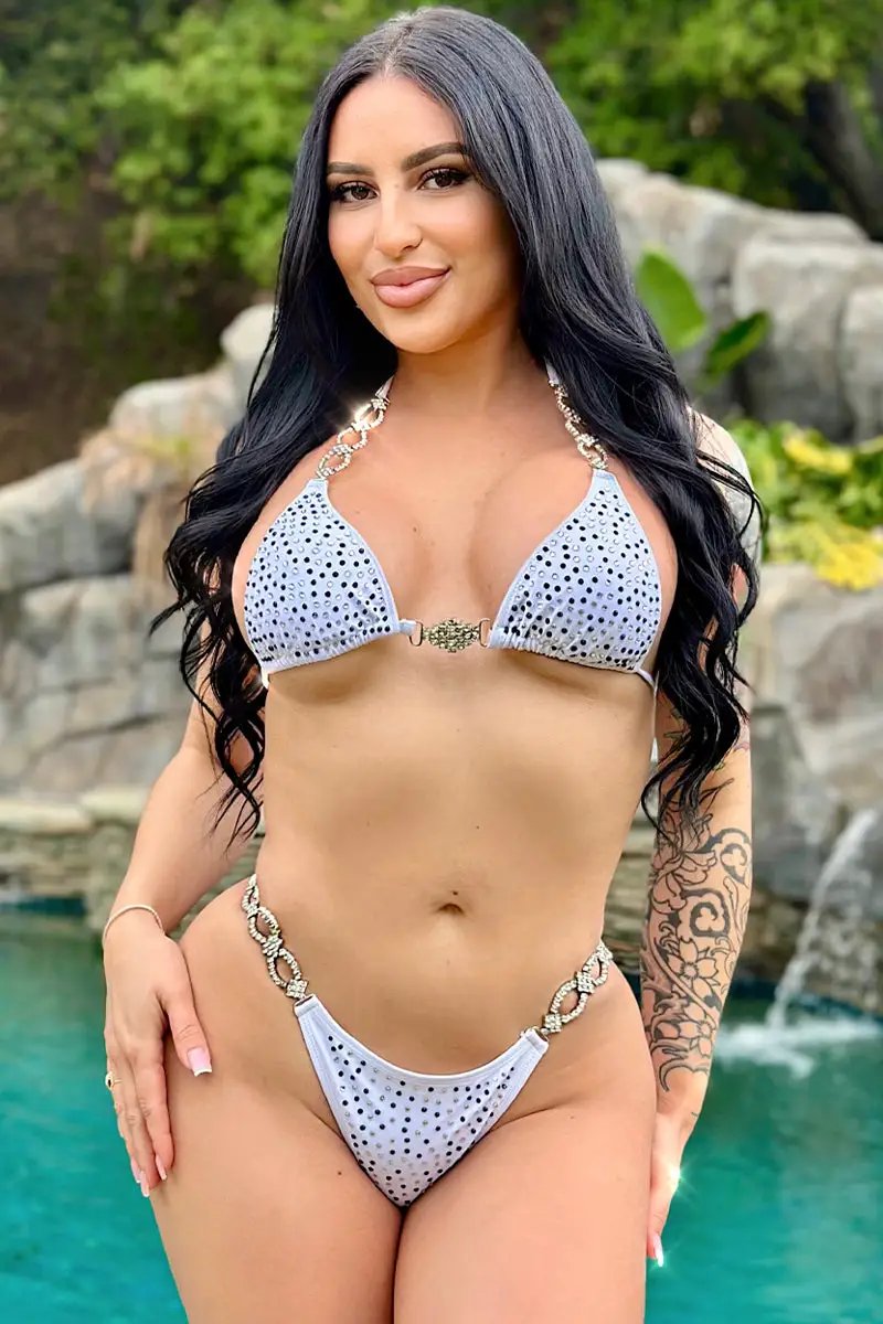 White Silver Rhinestone Accent Sexy Two Piece Swimsuit