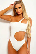 White Cut Out One Shoulder Monokini