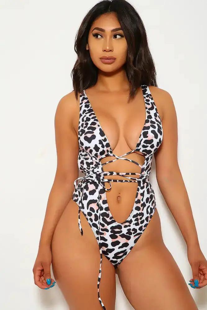 White Leopard One Piece Swimsuit