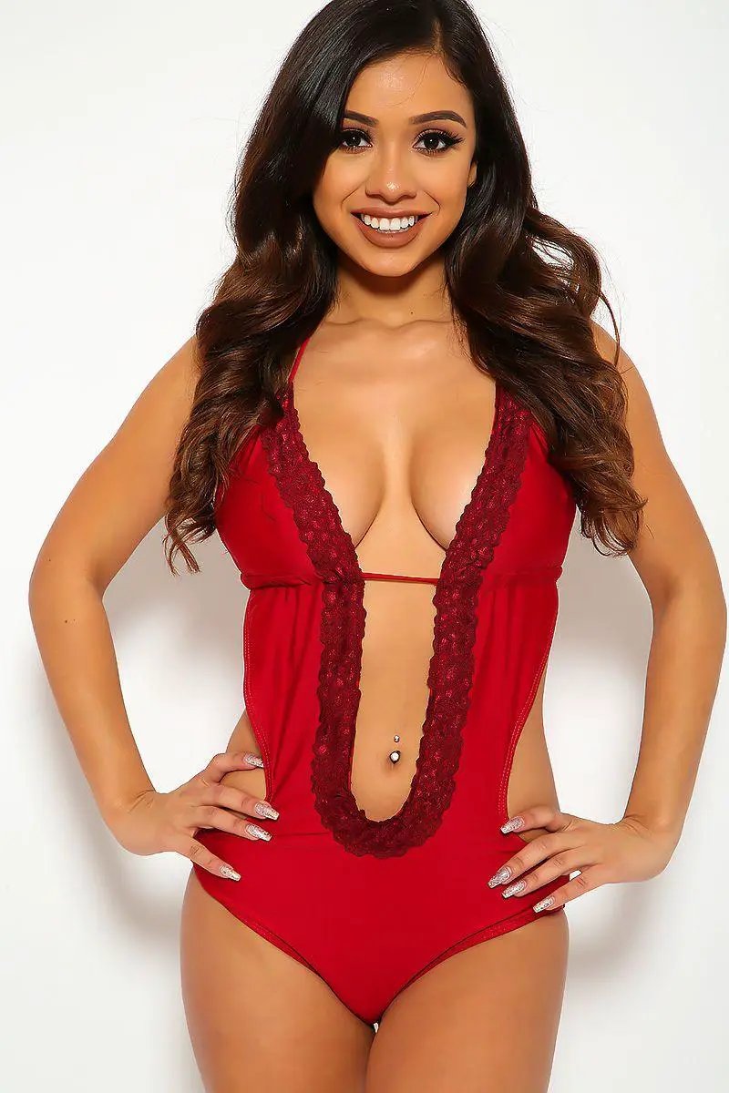 Wine Lace One Piece Monokini Swimsuit
