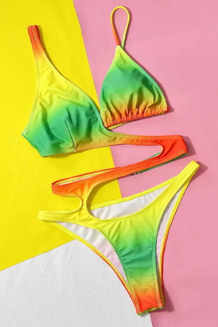 Yellow Multi Cut-Out Asymmetrical Sexy 1Pc Swimsuit Monokini