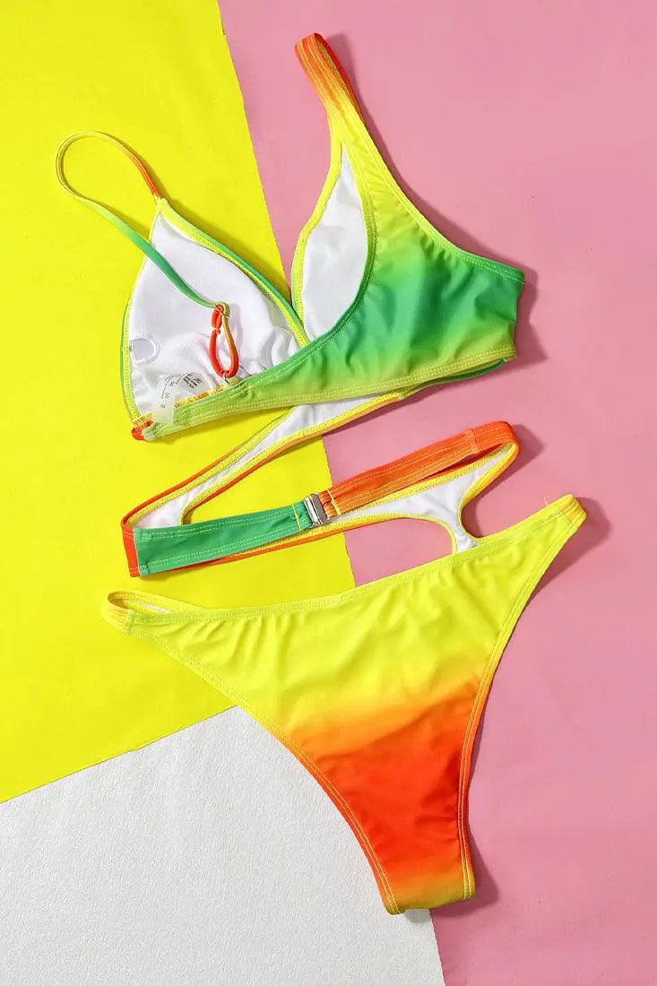 Yellow Multi Cut-Out Asymmetrical Sexy 1Pc Swimsuit Monokini